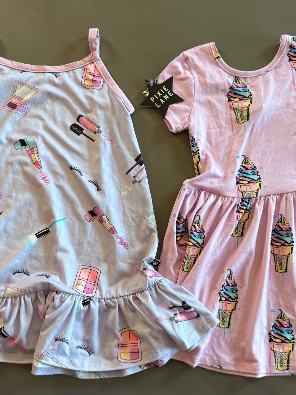 Pixie Lane Pink Ice Cream & Makeup Print Dresses NWT
